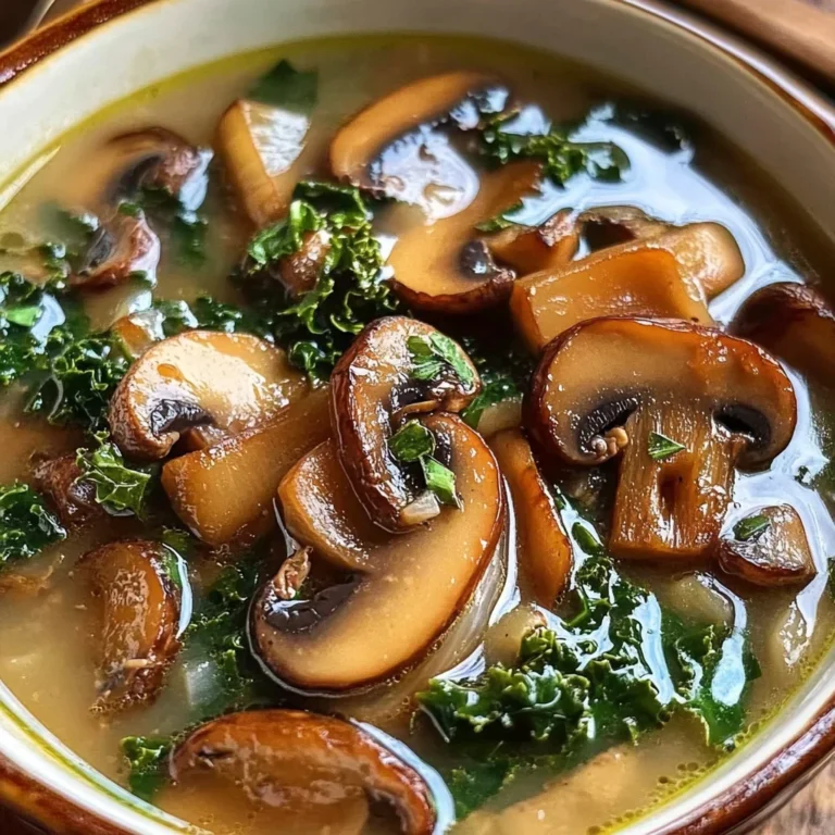 Wild Mushroom, Caramelized Onion and Kale Soup