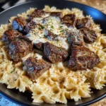 Cajun Steak Tips with Cheesy Parmesan Bowtie Pasta