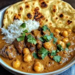 Creamy Coconut Beef & Chickpea Curry with Freshly Baked Garlic Naan