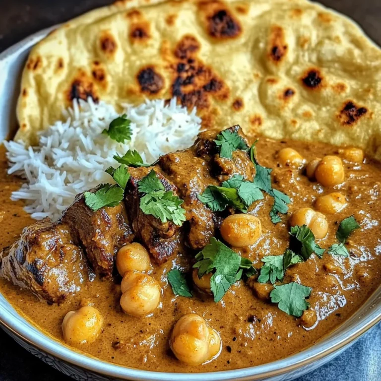 Creamy Coconut Beef & Chickpea Curry with Freshly Baked Garlic Naan