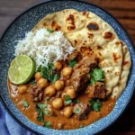 Creamy Coconut Beef and Chickpea Curry with Fresh Garlic Naan