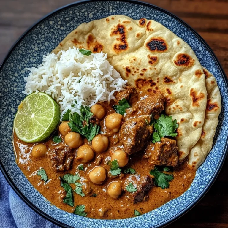Creamy Coconut Beef and Chickpea Curry with Fresh Garlic Naan