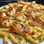Creamy Garlic Butter Chicken with Cheesy Penne and Parmesan Sauce