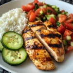 Grilled Chicken with Rice and Fresh Tomato-Cucumber Salad