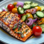 Grilled Salmon with Fresh Cucumber & Tomato Salad