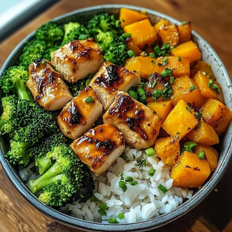 Honey Garlic Chicken Bowl with Rice, Broccoli & Roasted Butternut Squash