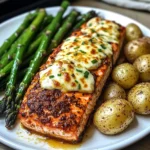 Baked Cajun Salmon with Cheesy Asparagus & Garlic Potatoes