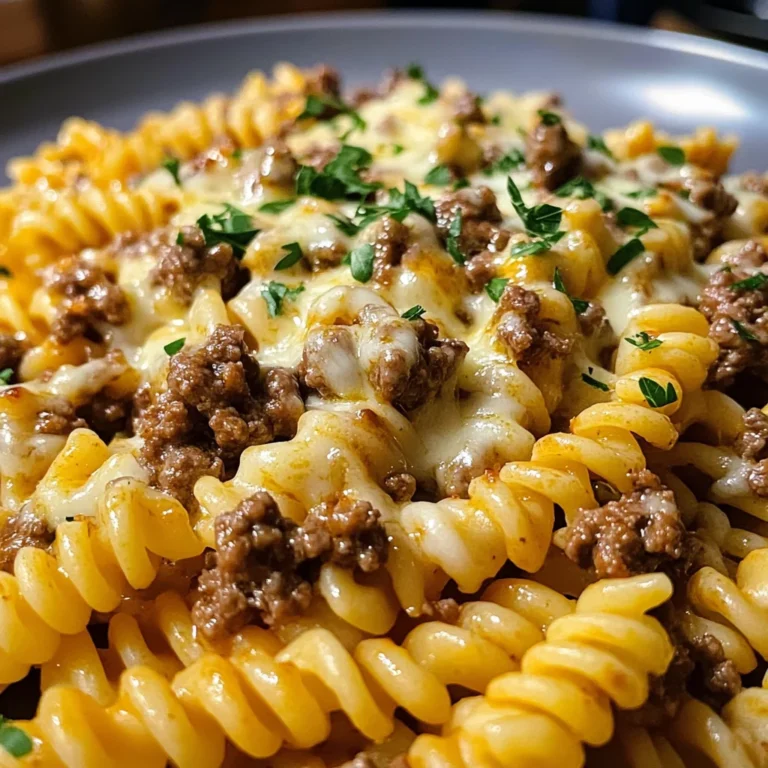 Cheesy Rotini with Garlic Butter Sauce and Ground Beef