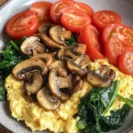 Colorful Scrambled Eggs with Mushrooms, Spinach & Tomatoes