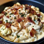 Creamy Cauliflower Alfredo with Chicken and Bacon