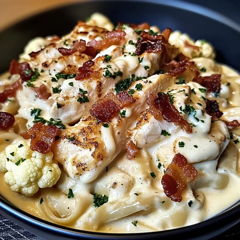 Creamy Cauliflower Alfredo with Chicken and Bacon