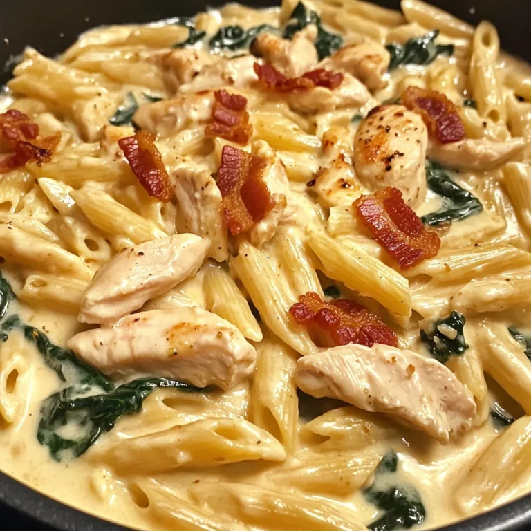 Creamy Chicken Bacon Penne with Spinach