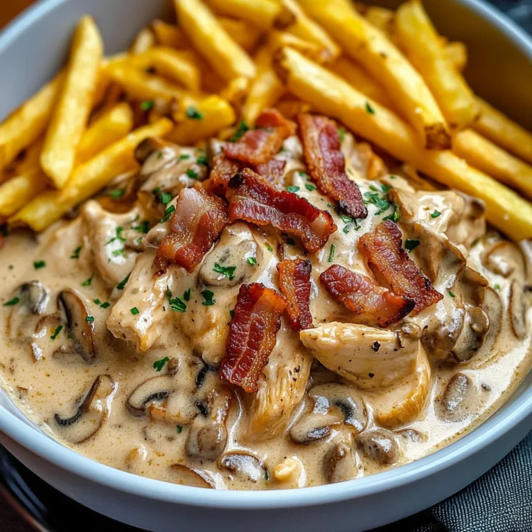 Creamy Chicken Bacon Stroganoff with Golden Fries