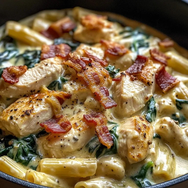 Creamy Chicken Pasta with Spinach and Bacon