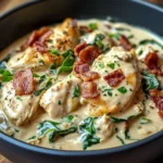 Creamy Chicken Stroganoff with Spinach and Crispy Bacon