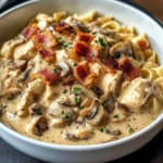Creamy Slow Cooker Chicken Bacon Stroganoff with Mushrooms & Herbed Noodles