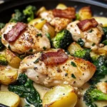 Garlic Butter Chicken Skillet with Bacon, Spinach, Broccoli & Potatoes
