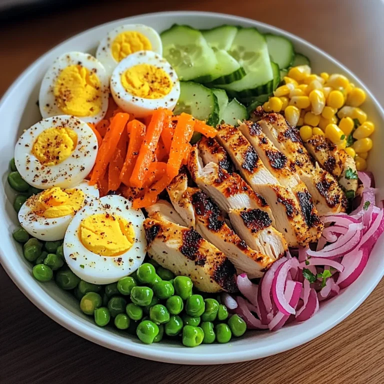 Grilled Chicken Protein Bowl with Eggs, Veggies & Creamy Dressing