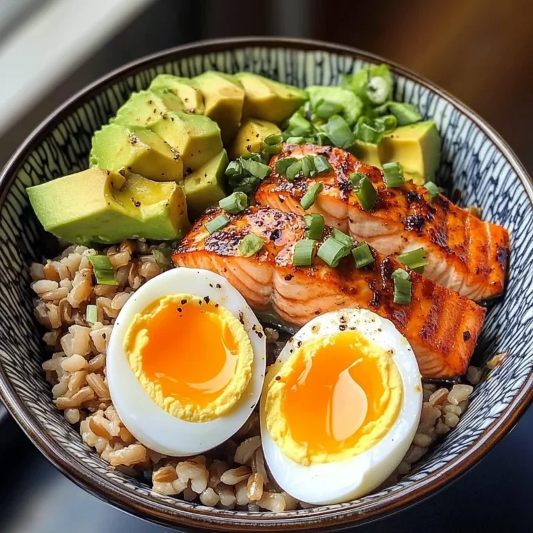 Salmon, Brown Rice & Soft-Boiled Egg Bowl with Avocado
