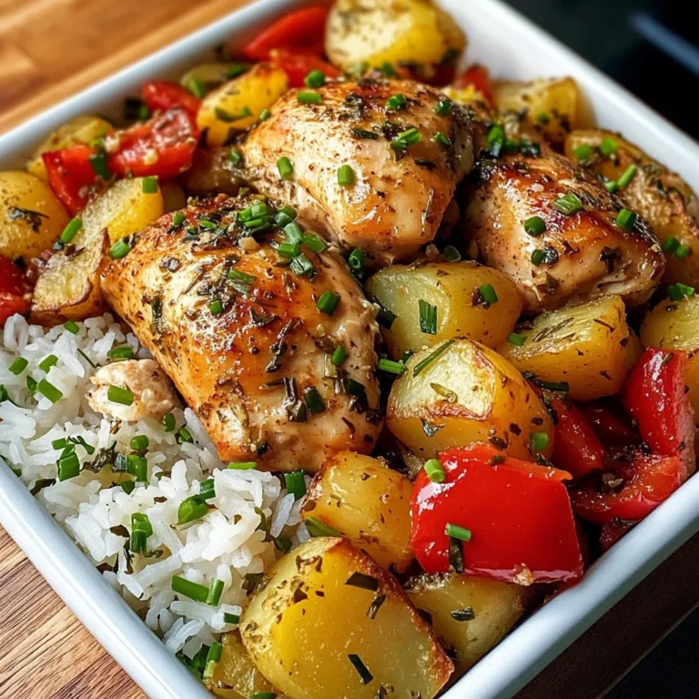 Savory Herb Chicken with Roasted Potatoes, Bell Peppers & Steamed Rice