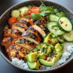 Spicy Grilled Chicken Bowl with Avocado & Cucumber Crunch