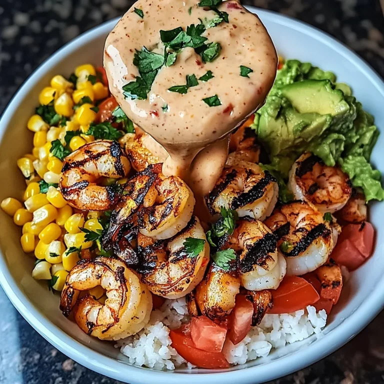 Grilled Shrimp Bowl with Avocado, Corn Salsa & Creamy Sauce Awaits You!
