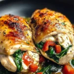 Roasted Red Pepper, Spinach, and Mozzarella Stuffed Chicken